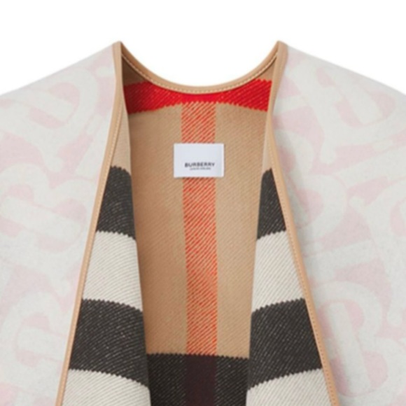 BURBERRY check TB logo fringe reversible poncho cape wrap - Picture 4 of 6